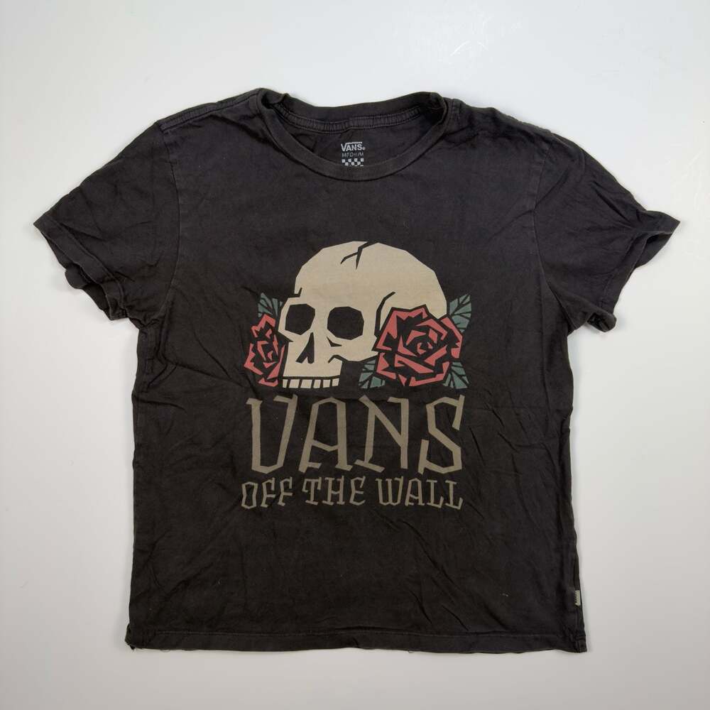 Vans Off The Wall Skull and Roses Graphic T-Shirt Black Medium